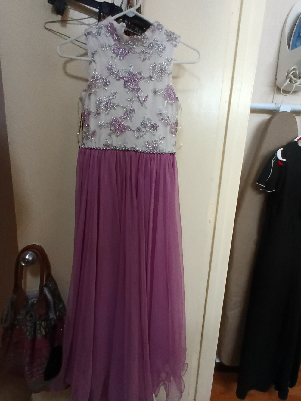 Girls Purple and White Embroidered Tulle Dress